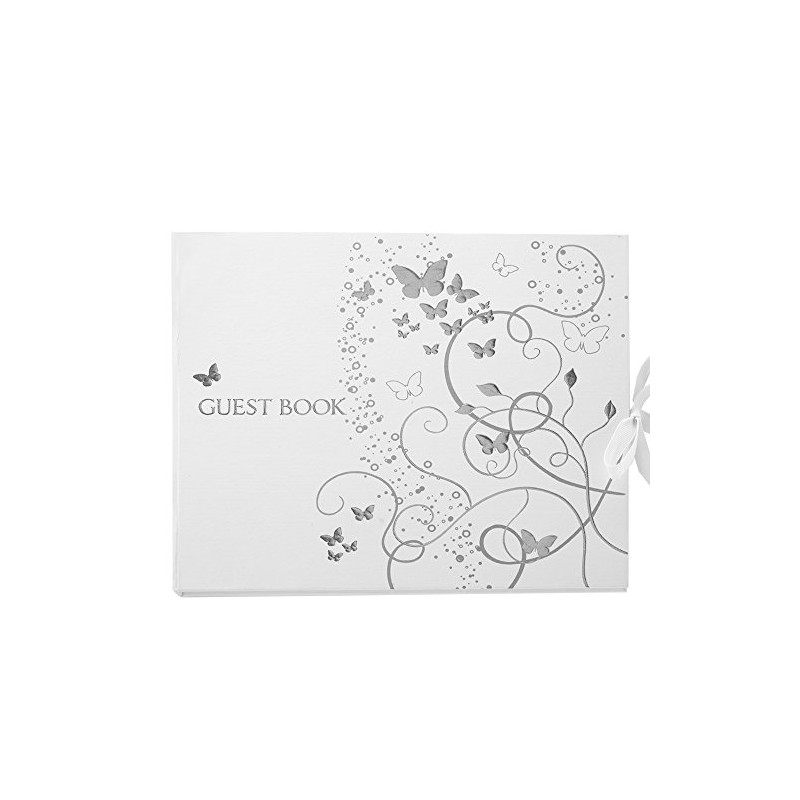 Neviti Butterflies Guest Book, Paper, Silver, 22 x 19.5 x