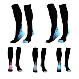 JIRFZUY Compression Socks for Women Men 2 Pair Support Socks Knee High Athletic Socks for Running, Cycling, Yoga, Fitness (Nylon S/M, Blue)