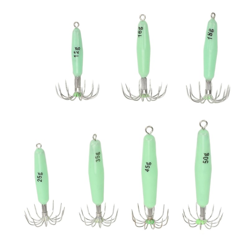 7 PCS Luminous Squid Jig 12 Hooks Stainless Steel Easy