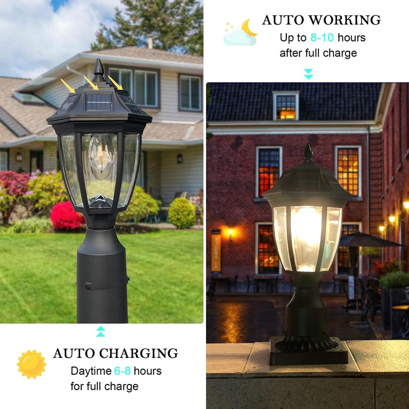 Jalarox Solar Post Lamp Lights, Dusk to Dawn Post Light