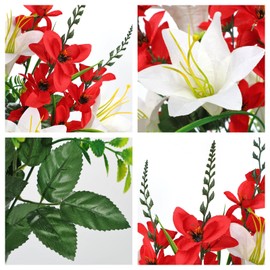 Cemetery Flowers 2pack Cemetery Decorations for Grave Funeral Flowers Artificial Lily Gladiolus Cemetery Flowers for Grave Graveyard Memorial Flowers for Gravesite Cemetery Headstones -Red and White