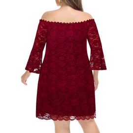 Plus Size Dresses Women Wedding Guest Bridesmaid Burgundy Off Shoulder Cocktail Semi Formal Lace Red Party Short Dress
