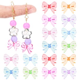 AOZUO 100pcs Acrylic Bow Beads, Transparent Mixed Color Bowknot Aesthetic Beads Colorful Pretty Beads Bow Charms for DIY Bracelet Necklace Earring Keychain Crafts Jewelry Making(Color A)