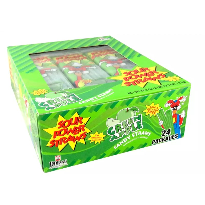 Sour Power Candy Straws, Green Apple, 1.75 Ounce (Pack of