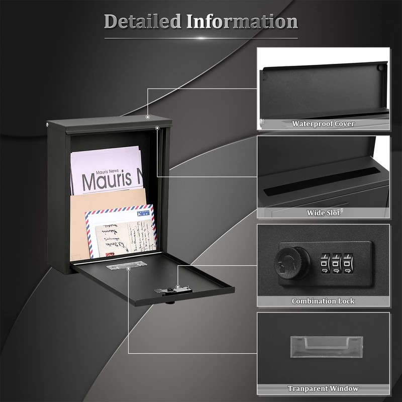 Dalmbox Locking Mailbox Wall Mount, Wall Mounted Mailbox with Combination