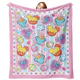 Pycat Easter Bunny Flannel Throw Blanket, Cute Easter Eggs Rabbit Gifts for Kids Men Women, Spring Pastel Soft Blanket for Bedding Sofa 50 x 60 Inch