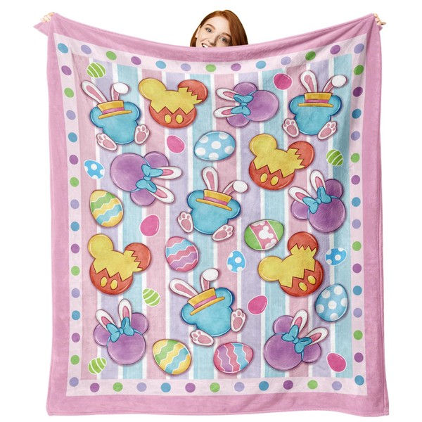 Pycat Easter Bunny Flannel Throw Blanket, Cute Easter Eggs Rabbit
