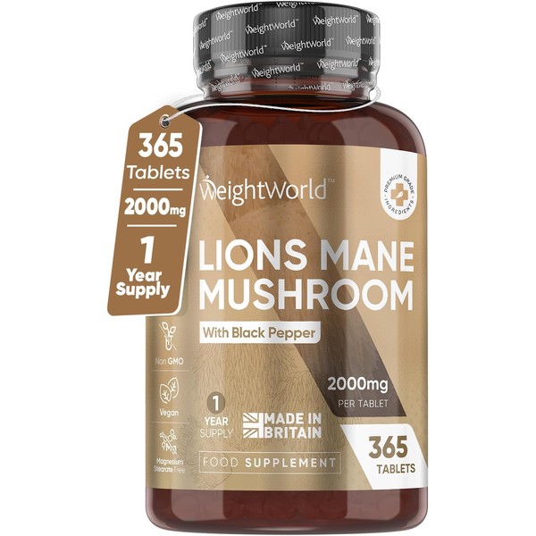 Lions Mane Supplement 2000mg with Black Pepper - 365 Vegan