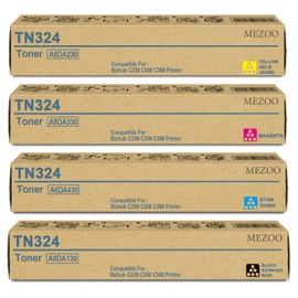 MEZOO TN-324 TN324 Toner Cartridge Compatible for A8DA130 A8DA430 A8DA330 A8DA230 Toner for Bizhub C258 C308 C368 (4 Pack, Black Cyan Magenta Yellow)