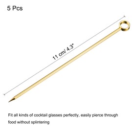 sourcing map Metal Cocktail Picks 5Pcs, Reusable Stainless Steel Cocktail Toothpick Circle Shape for Drinks, Appetizer, Fruits - Gold