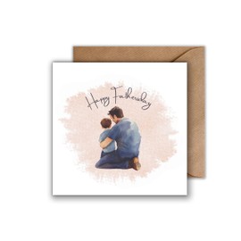 WBdesignz Vatertagskarte mit Vater und Sohn mit Umschlag – liebevolle Aquarell-Illustration – Happy Fathersday - Motiv für Papa von Sohn - quadratisch (125 x 125 mm)