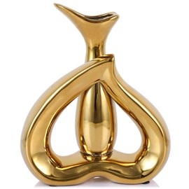 LCCCK Gold Vase Creative Love Flowers Vases,Ceramic Gold Vases for Decor,Gold Room Decor, Modern Gold Vases for Centerpieces, Elegant Gold Vase for Living Room,Shelf, Hotel, Wedding Decor