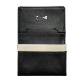 CLuaR Business Card Holder, Genuine Leather, Holds 50 Cards, Leather, Card Case, Sub Pockets, Double Shape, Large Capacity, Bi-color BI, 16. Black x Off White x Black