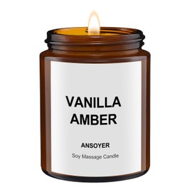 Massage Oil Candle, Romantic Gift SPA Use Home Scented Candle Body Oil, Ultra Hydrating Body Care with Soybean Oil, 4.5oz (Vanilla Amber)