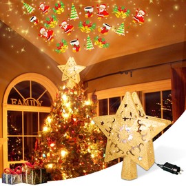 iLitLuk Star Christmas Tree Topper, Illuminated with Built-in Rotating LED Projector, Pentagram Christmas Tree Topper, Projection Night Light, Star Topper for Christmas Tree Decorations, New Year