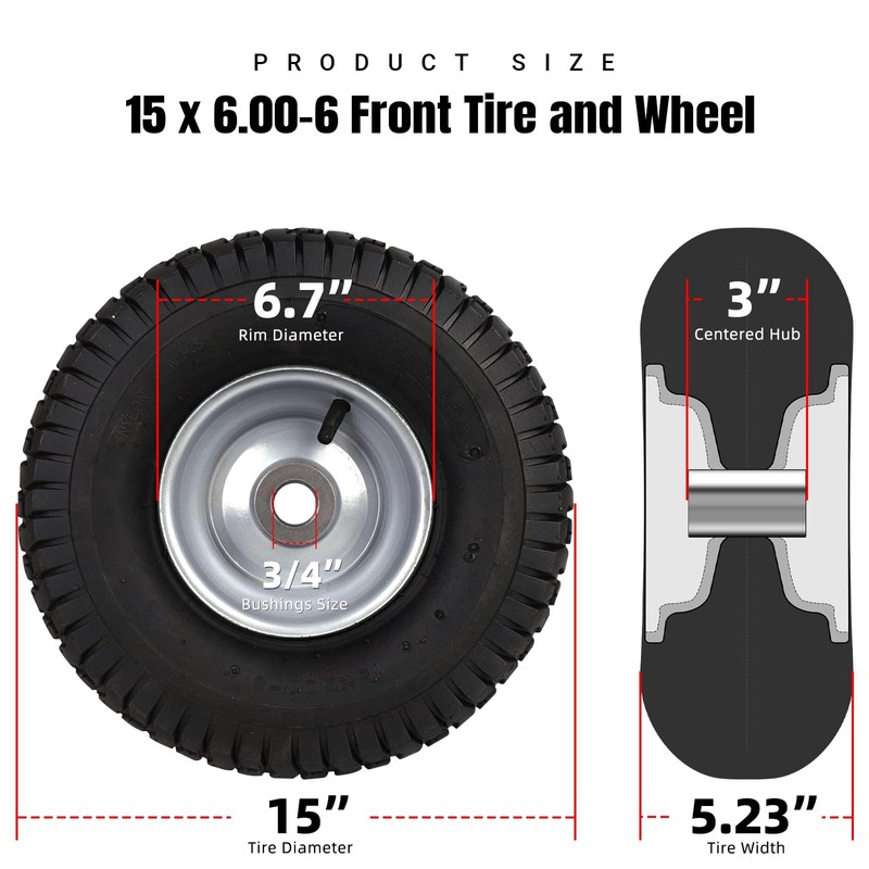 AR-PRO Replacement 15 x 6.00-6 Front Tire and Wheel Assemblies