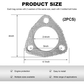 NYTKL 2PCS Exhaust Gasket, 2.25" 3-Bolt High Temperature Exhaust Flange Gaskets, Multifunctional Header Gaskets Replacement for Mufflers Catalytic Converters, Car Accessories