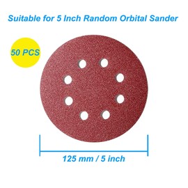 50 Pcs 125mm Sanding Discs Pads, Premium 8 Hole 120 Grit Hook and Loop Sandpaper Sheet for Random Orbital Sander.