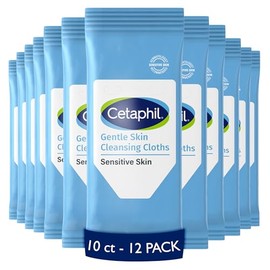 Cetaphil Face And Body Wipes, Gentle Skin Cleansing Cloths, For Dry, Sensitive Skin, Flip Top Closure, Great For The Gym,Travel, In The Car, Hypoallergenic, Fragrance Free, 10 Count (Pack Of 12)