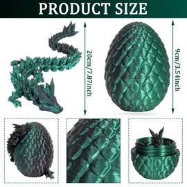 TEOXQPBJ 3D Printed Dragon Egg Easter Mysterious Dragon Toy Realistic Movable Dragon Figures Flexible Joints Home Decoration Desk Toy Greenish Black