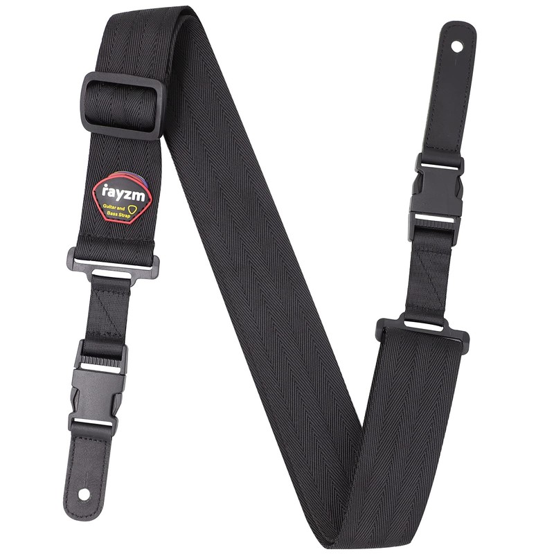 Rayzm Guitar Strap with Quick Release Black Non Slip Soft