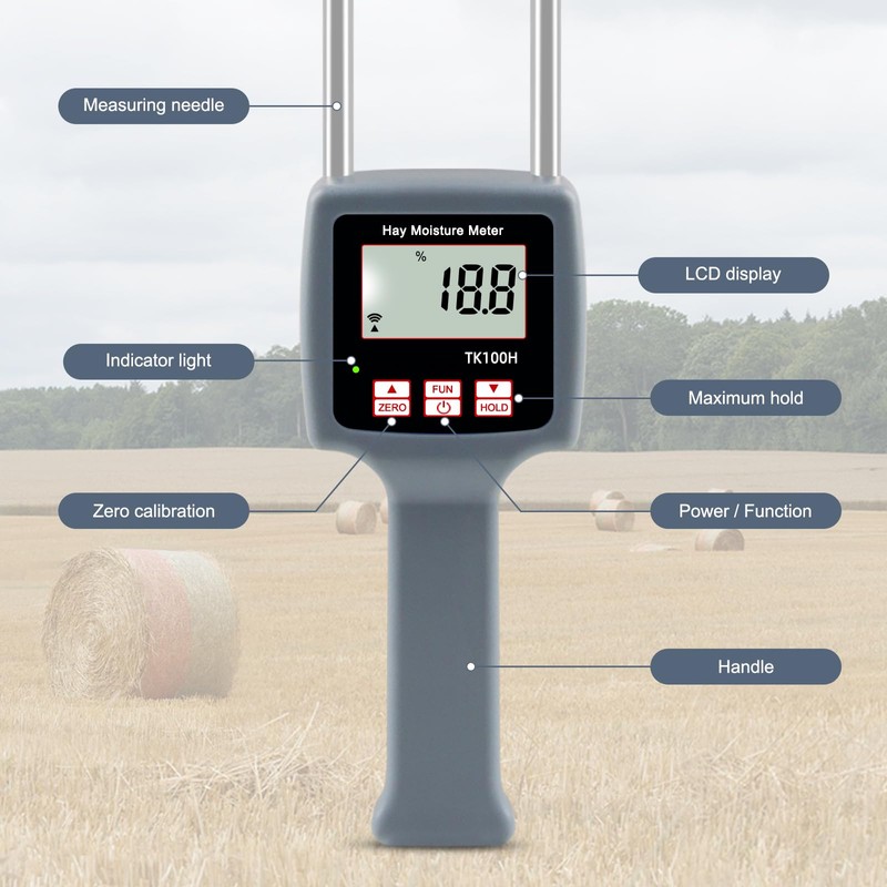 Hay Moisture Tester, Portable Hay Moisture Meter, Straw, Forage Grass,