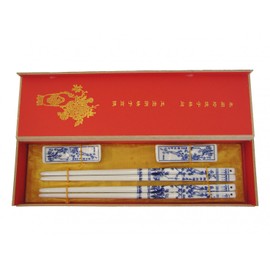 Feng Shui Import Set of Blue Plum Flower Porcelain Chopsticks