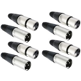 Greluma 8pcs 3 Pin XLR Connectors, 4 Pairs XLR Male/Female Microphone Cable Connector, Microphone Audio Jack