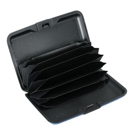 ELFISH - Protector de tarjetas de crédito con bloqueo RFID, funda de identificación de aluminio, carcasa dura, tarjeteros de visita, portafolios de metal para hombres o mujeres, Azul mate, Pequeño,