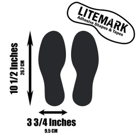 LiteMark Floor Vinyl Decals Footprint Stickers – line up Stickers for Classroom Floor, Offices, Dance, Events – Temporary Spot Markers, Black, 10.5 Inch, Pack of 8 Pcs (4 Pairs)