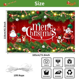 Christmas Banner Backdrop, Large Merry Christmas Banner Decoration, Red Garland Santa Christmas Banner Photo Booth Sign Background Decor, Fabric Xmas Hanging Banner for Indoor Outdoor Party Supplies