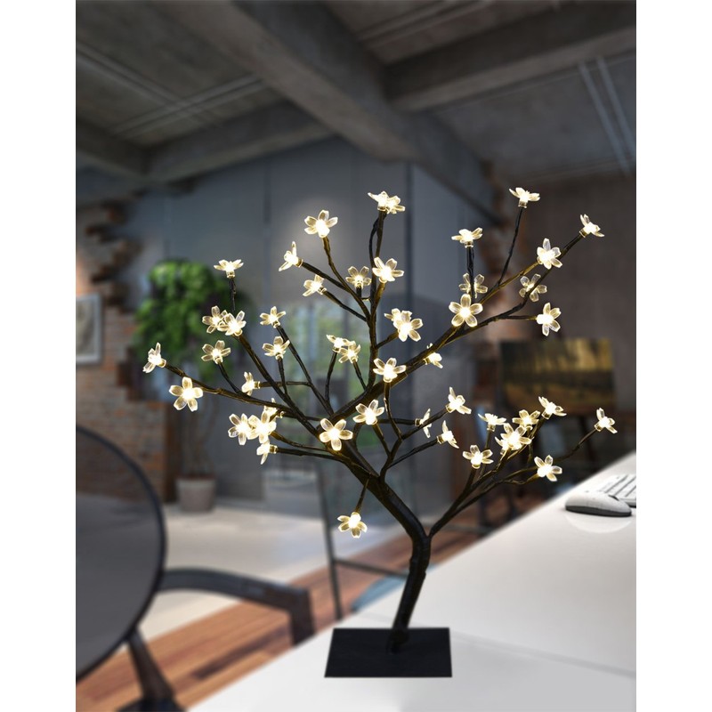 LIGHTSHARE Cherry Blossom Bonsai Tree,Warm White, Brown