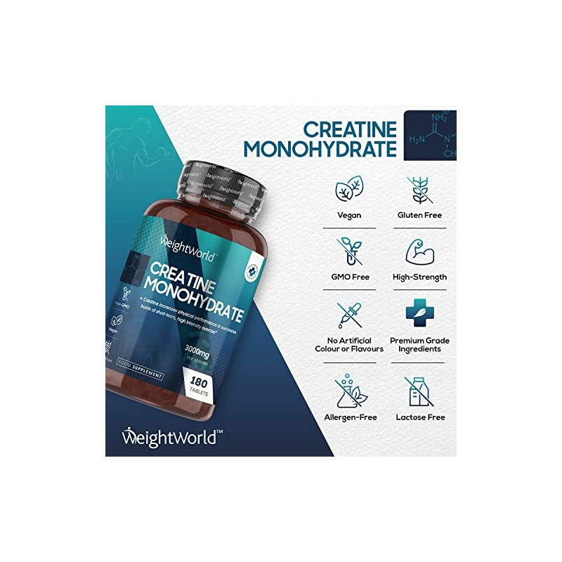 Creatine Monohydrate Tablets 3000mg - 180 Creatine Tablets - Gym
