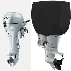 GaiRen Outboard Motor Cover Heavy Duty Waterproof Engine Cover Thick Polyester Fabric Black Up to 15HP