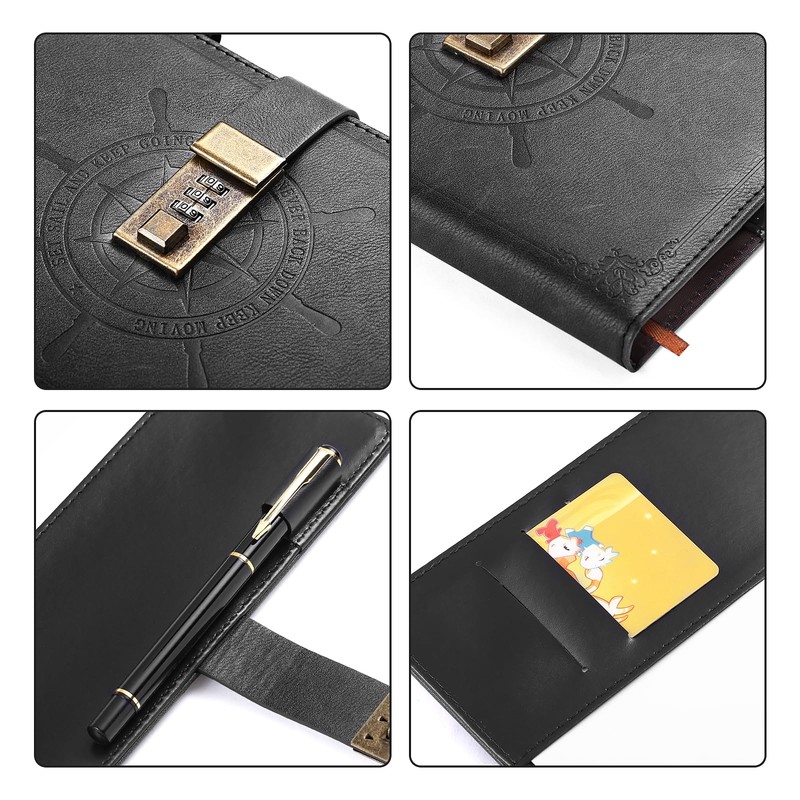 Kesote Black Journal with Lock, Refillable Faux Leather Lock Diary