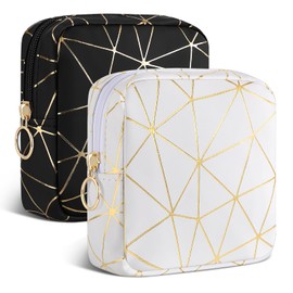 Cosmetic Bag Mini Women's Small Makeup Bag PU Leather Toiletry Bag Portable Makeup Bag Organiser for Women Girls Toiletry Bags Waterproof for Travel Handbag for Cosmetics, 2pcs-white&black, Classique