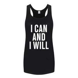 FANNOO Workout Tank Tops for Women-Womens I Can and I Will Funny Saying Fitness Gym Racerback Sleeveless Shirt Black