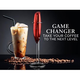 Zulay Executive Series Ultra Premium Gift Milk Frother For Coffee with Deluxe, Radiant Finish - Coffee Frother Handheld Foam Maker - Electric Milk Frother Handheld For Lattes (Red)