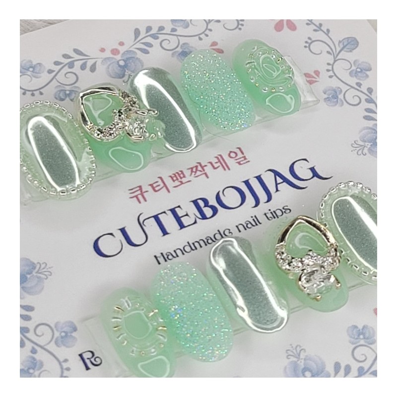Mint Mary Handmade Nail Tips - Oval L / 민트