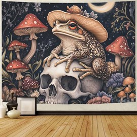 FENDROM Frog Mushroom Tapestry, Aesthetic Moon Stars Skull Tapestry Wall Hanging for Bedroom, Fantasy Plant Floral Funny Tapestries Living Room College Dorm Home Decor