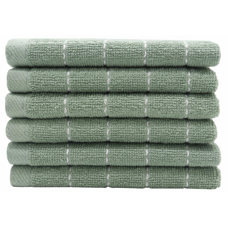 VeraSong Terry Dish Rags Cloths, Green Kitchen Dish Towels,12”x 12”,6