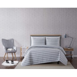 Truly Soft Everyday Truly Soft Maddow Stripe Quilt Set, King, Grey