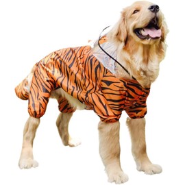 BT Bear Large Dog Raincoat, Full Tail Protect Cover Cosplay Waterproof Raincoat Costume Hood Jumpsuit Jacket for Medium Large Dogs,Tiger 6XL