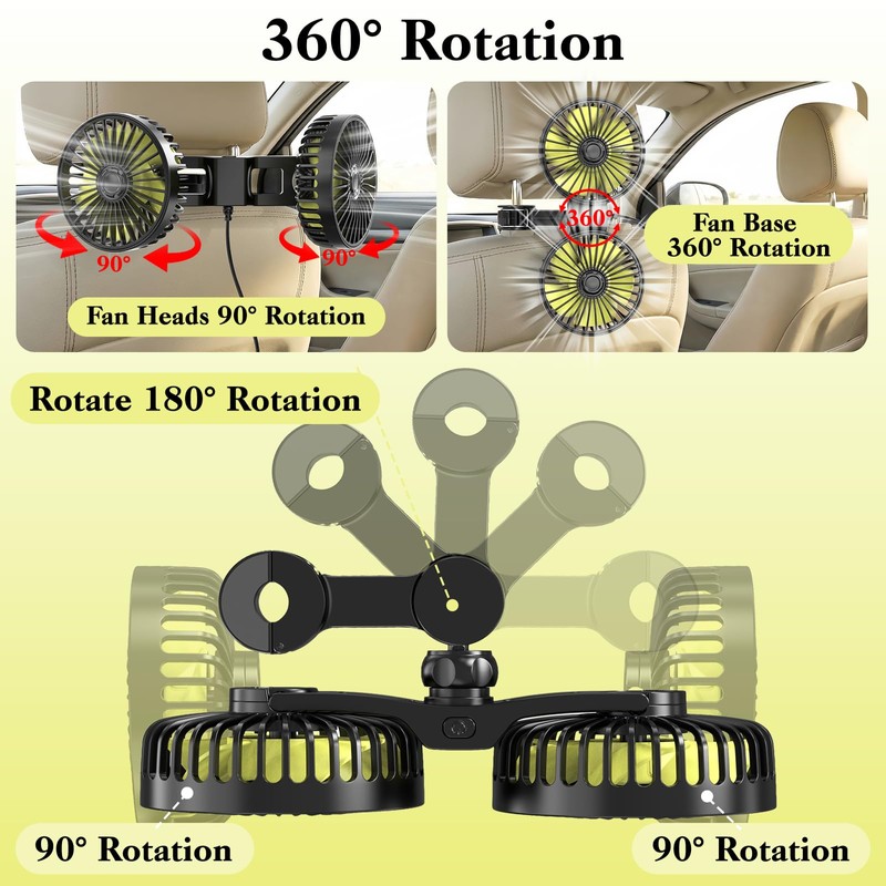 Dicross Backseat Fan for Car Backseat, Car Headrest Fan for