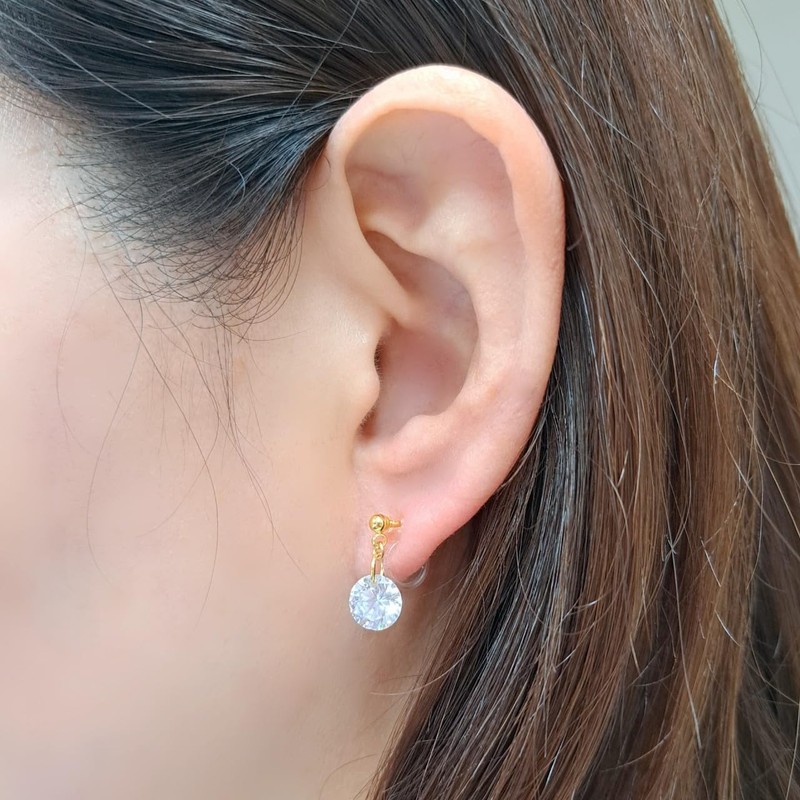 Yumi sienne Non-Hole Earrings, Pearl, Natural Stone, CZ, Hypoallergenic, Women's,
