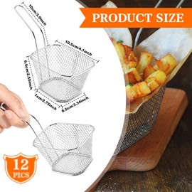 12 Pack Mini Square Fry Baskets, Small Chip Serving Basket, French Fries Holder Deep Fryer Baskets with Handle for Kitchen Restaurant Cafe Barbecue,Silver (4.1 * 3.3 * 2.5 Inch)