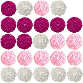 zorpia White Pink Rose-red Rattan Balls Decorative, 24 Pack Wicker Balls for Valentine's Day Home Decor Aromatherapy Accessories Wedding Decoration Baby Shower Table Decoration, 2 Inch