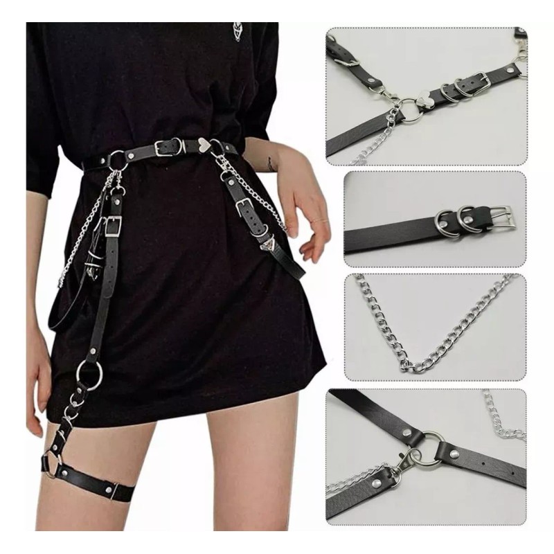 JuanShop Arnes Liguero Con Cadenas Punk Cinturón Tirantes Gothic