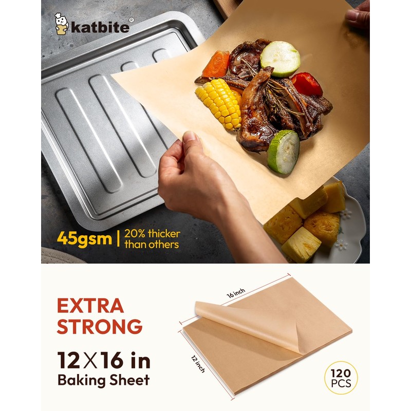 Katbite Unbleached Parchment Paper Baking Sheets, 120Pcs 12x16 Inch Precut