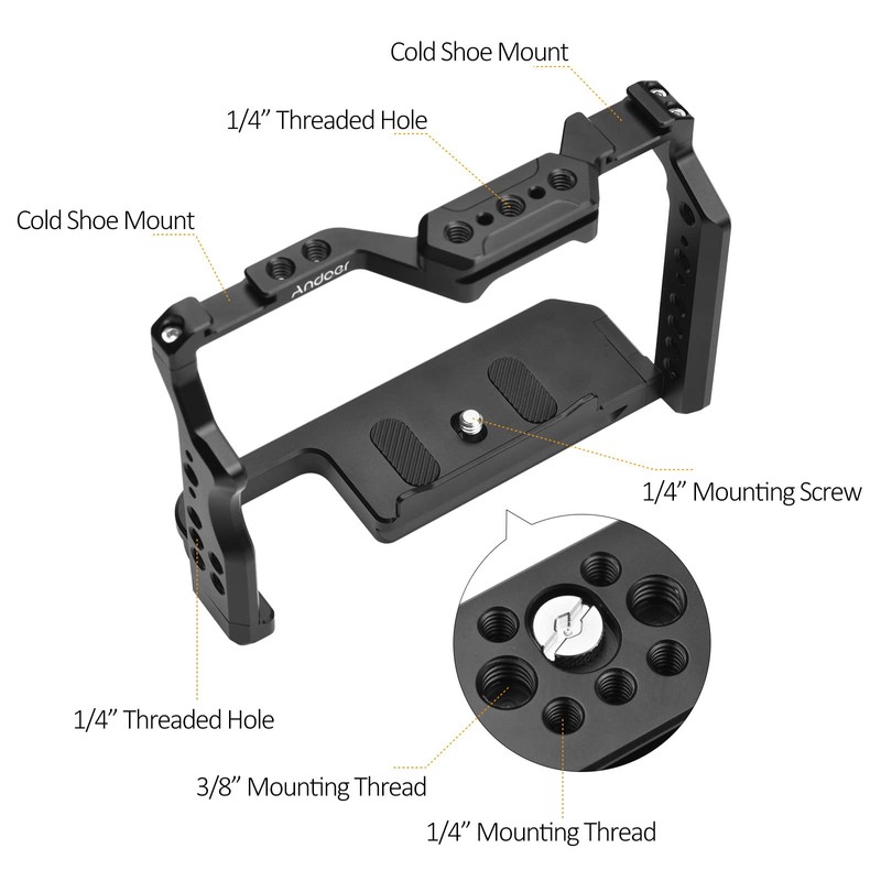Andoer Camera Cage, Aluminium Alloy Video Cage with Two Cold